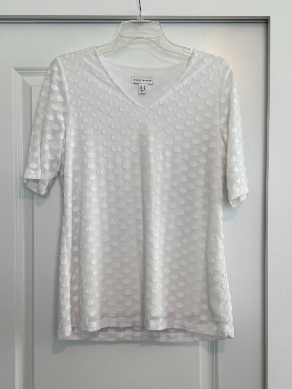 Susan Graver Burnour Jacquard Knit Elbow-Sleeve Fully-Lined Top White Small